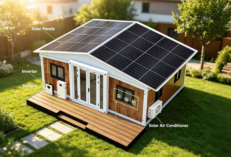 Maison conteneur avec syst&egrave;me photovolta&iuml;que
